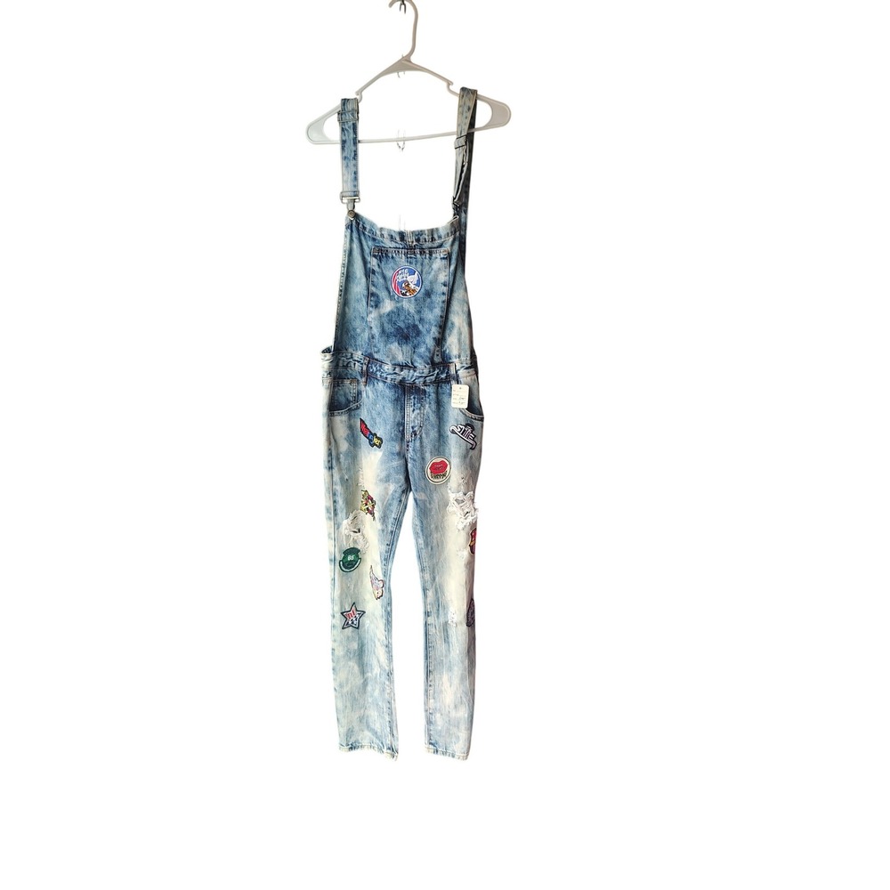 Machine Nouvelle Mode Acid Wash‎ Distressed Patch Denim Overalls Womens 30 L